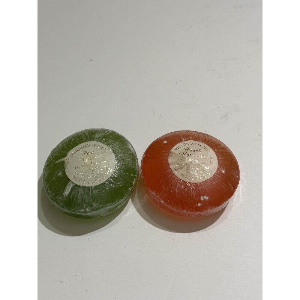 2 Victoria’s Secret Soap Bar pear Glacé Translucent & Peach Hyacinth Crystalline